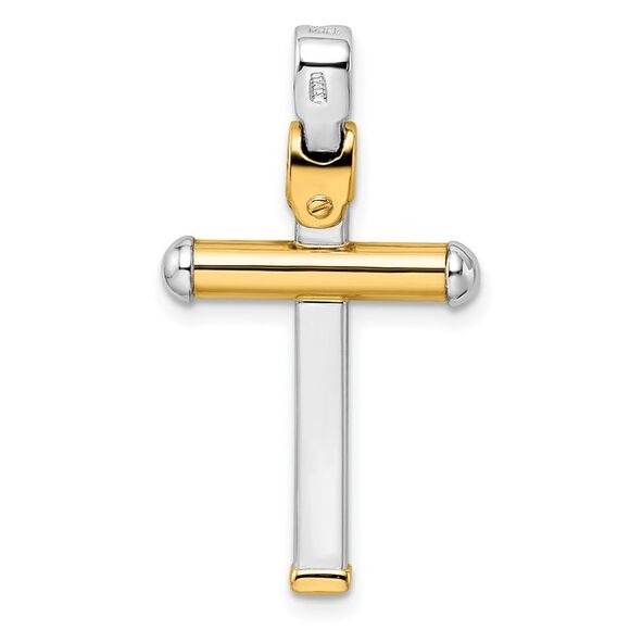 14k Two Tone Gold, Polished Tube Cross Pendant, 18 x 32mm - Picture 3 of 5